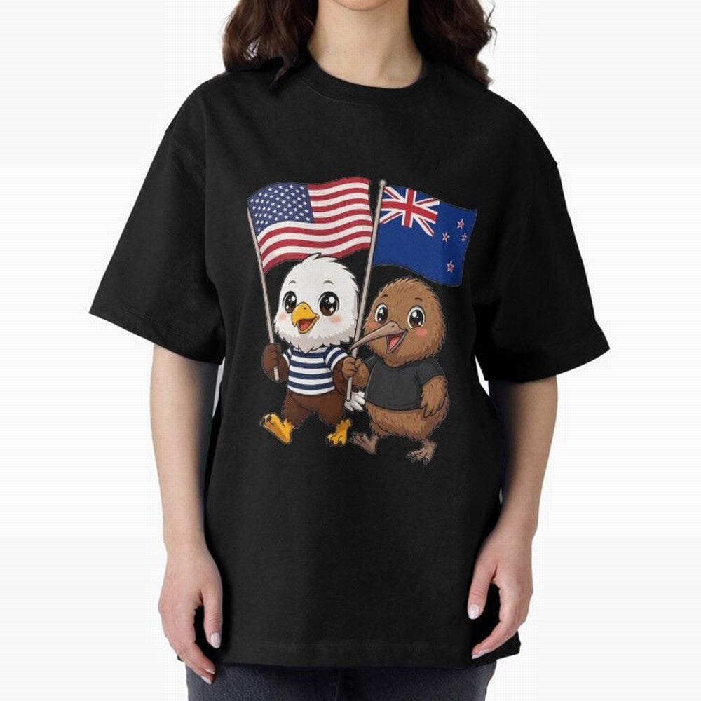 the American eagle and its friend the New Zealand kiwi Oversized T-Shirt Join Supporters Worldwide for FIFA World Cup 2026 Group Stage Spirit, Celebrating England, France and Netherlands, CR7 and Messi, Champion Mindset, Group Stage Buzz, Knockout