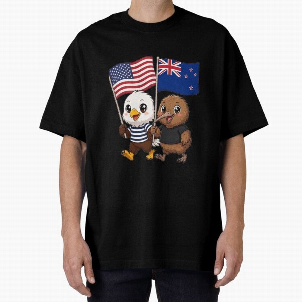the American eagle and its friend the New Zealand kiwi Oversized T-Shirt Join Supporters Worldwide for FIFA World Cup 2026 Group Stage Spirit, Celebrating England, France and Netherlands, CR7 and Messi, Champion Mindset, Group Stage Buzz, Knockout