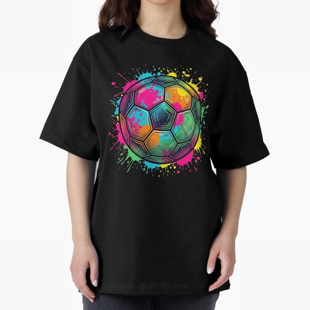Color Splash Artistic Soccer Ball Design Oversized T-Shirt Make Memories around FIFA World Cup 2026 Group Stage Inspired by Neymar, Haaland and Cristiano Ronaldo, England, France and Netherlands Energy, Supporter Pride, Iconic Celebrations,