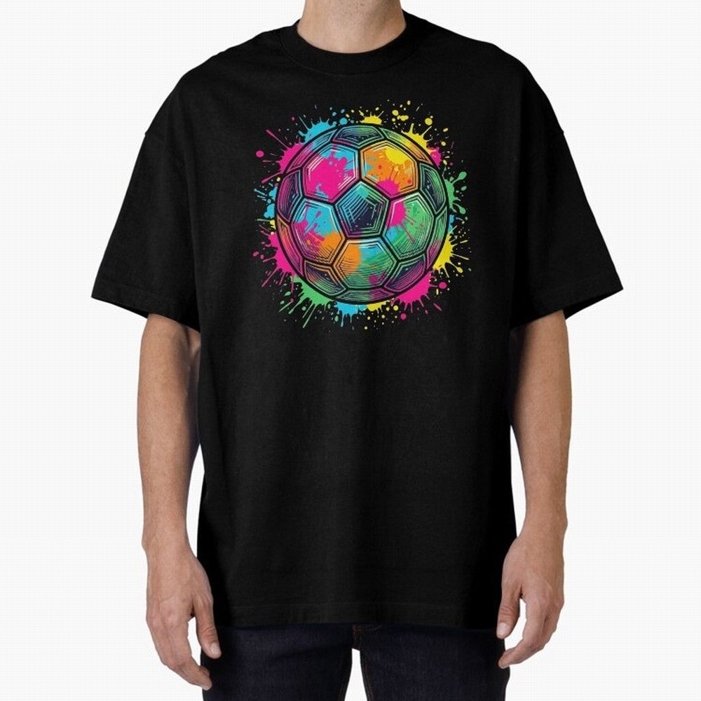 Color Splash Artistic Soccer Ball Design Oversized T-Shirt Make Memories around FIFA World Cup 2026 Group Stage Inspired by Neymar, Haaland and Cristiano Ronaldo, England, France and Netherlands Energy, Supporter Pride, Iconic Celebrations,