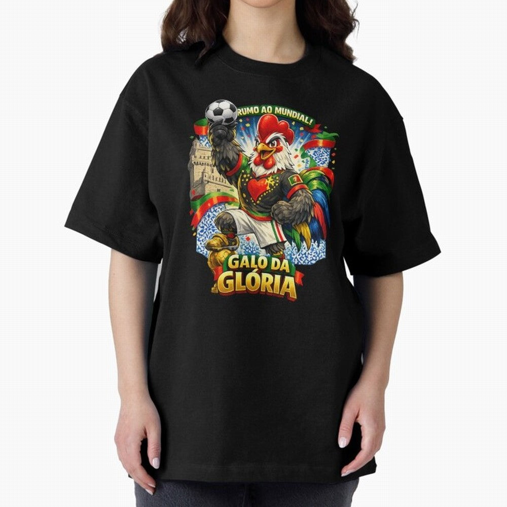Portugal Rooster World Cup 2026 Fan Art Oversized T-Shirt Make the Season About Global Football Passion for FIFA World Cup 2026 USA Canada Mexico, Featuring Messi, CR7 and Mbappe, Argentina, France and Brazil, Championship Spirit, Famous Goals,