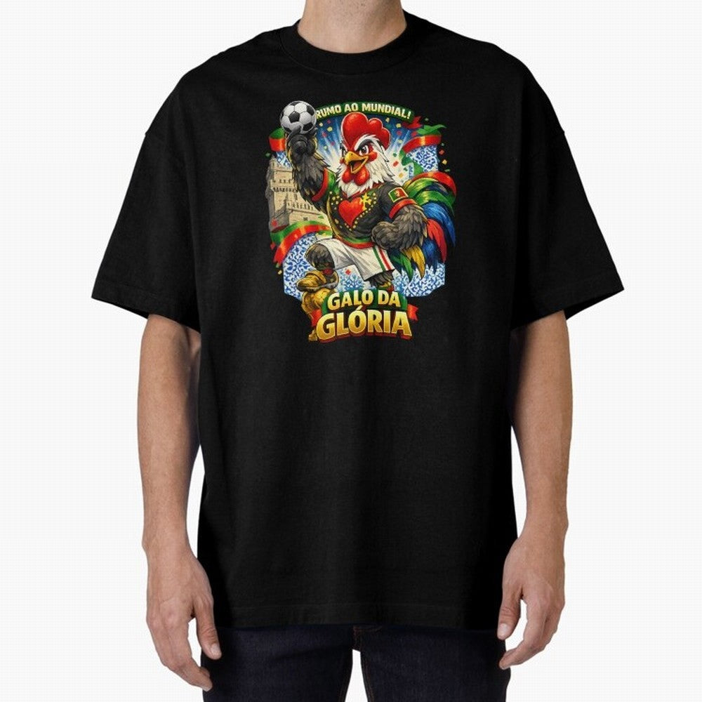 Portugal Rooster World Cup 2026 Fan Art Oversized T-Shirt Make the Season About Global Football Passion for FIFA World Cup 2026 USA Canada Mexico, Featuring Messi, CR7 and Mbappe, Argentina, France and Brazil, Championship Spirit, Famous Goals,