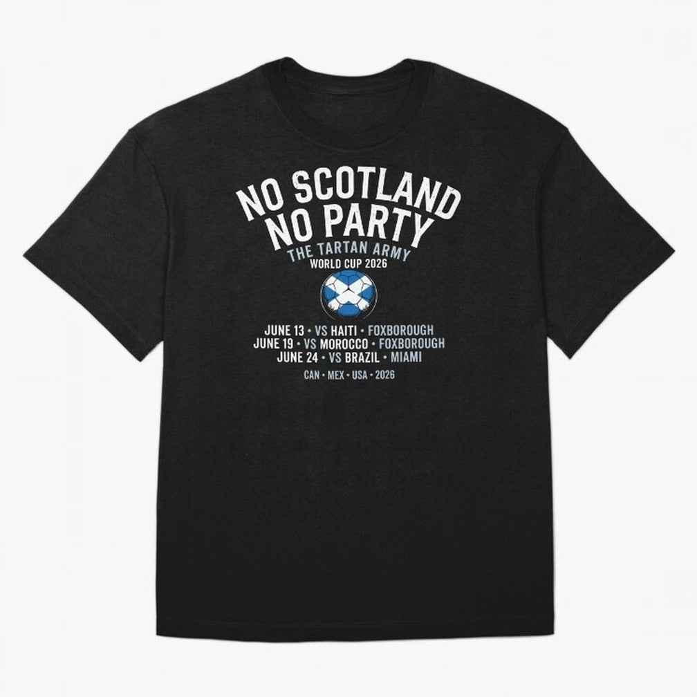 No Scotland No Party 2026 Oversized T-Shirt Celebrate Fan Culture around Match Day Hype around FIFA World Cup 2026 Group Stage, Messi, CR7 and Mbappe, Portugal, Global Supporter Spirit, Legendary Goals, National Colors and Tournament Celebration;