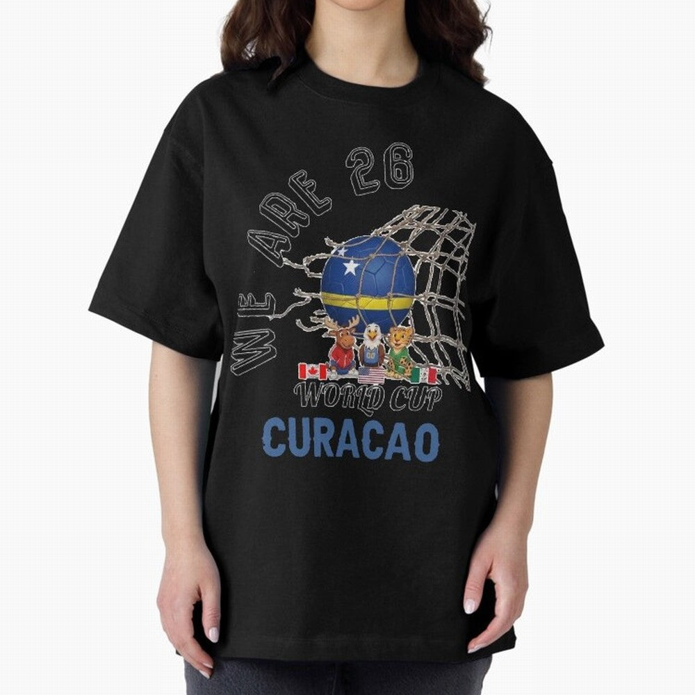 World cup 26 - Curacao Oversized T-Shirt Support Iconic Players in FIFA World Cup 2026 USA Canada Mexico Capturing CR7 and Messi, Argentina and Brazil Energy, Champion Mindset, Group Stage Buzz, Knockout Tension and Passionate Fan Culture; Ideal
