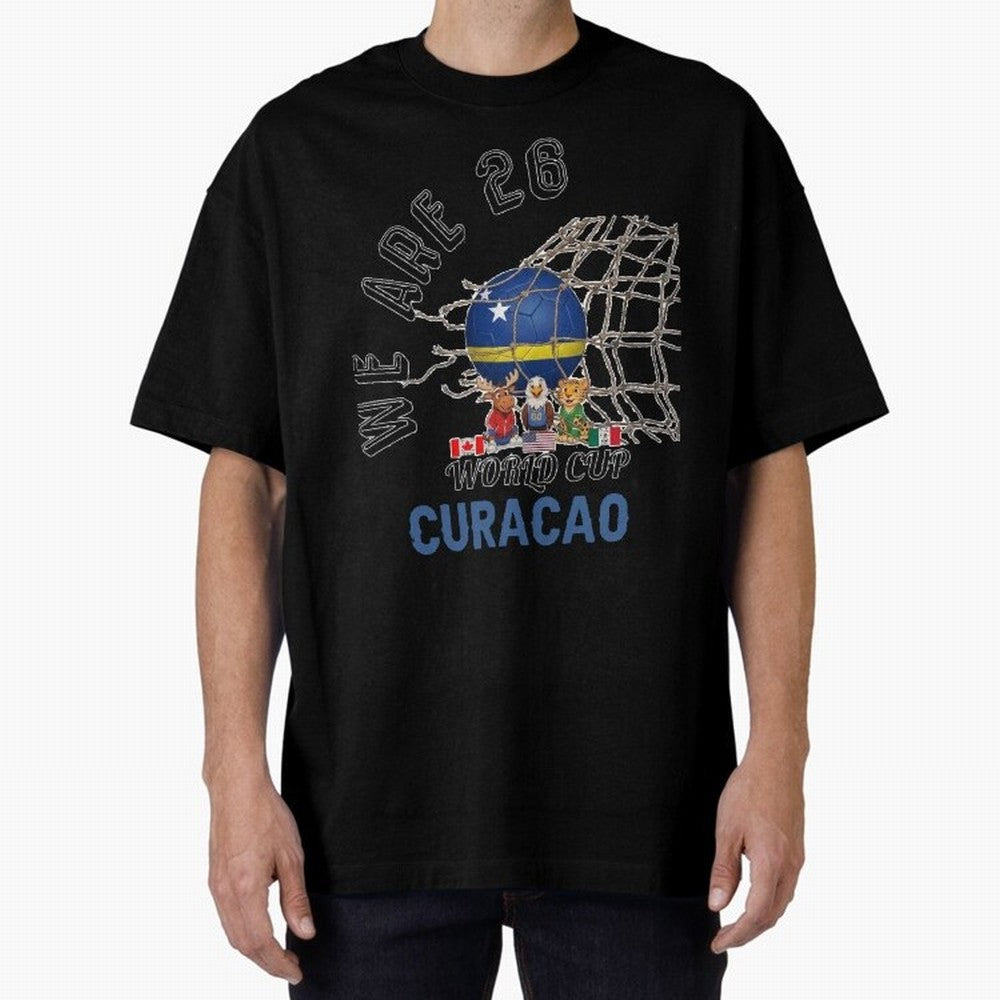 World cup 26 - Curacao Oversized T-Shirt Support Iconic Players in FIFA World Cup 2026 USA Canada Mexico Capturing CR7 and Messi, Argentina and Brazil Energy, Champion Mindset, Group Stage Buzz, Knockout Tension and Passionate Fan Culture; Ideal
