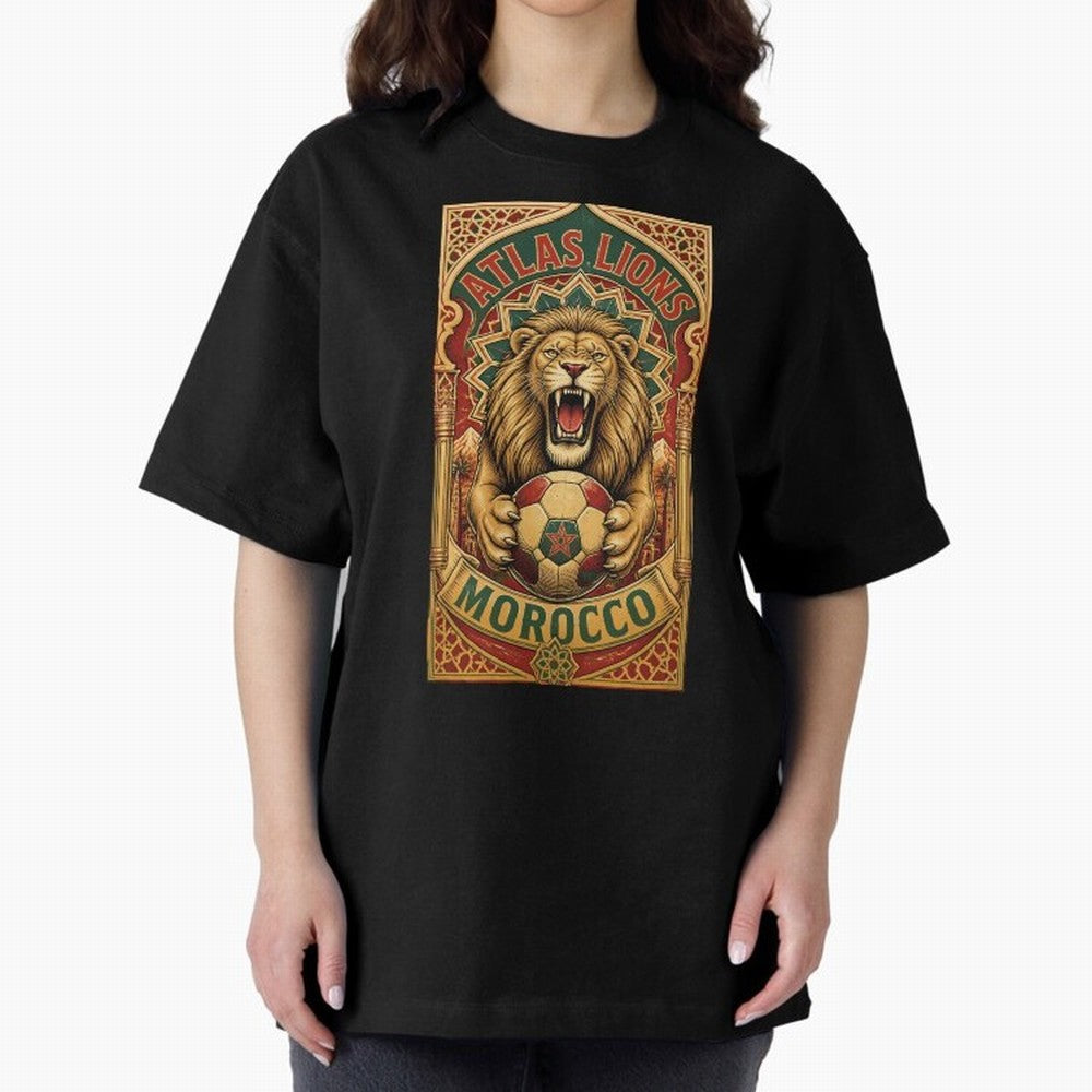 Morocco Soccer Lion - Atlas Lions Vintage African Football Fan T-Shirt Oversized T-Shirt Unlock Global Football Passion for FIFA World Cup 2026 USA Canada Mexico, Featuring Neymar, England, France and Netherlands, Fan Favorite Moments, National