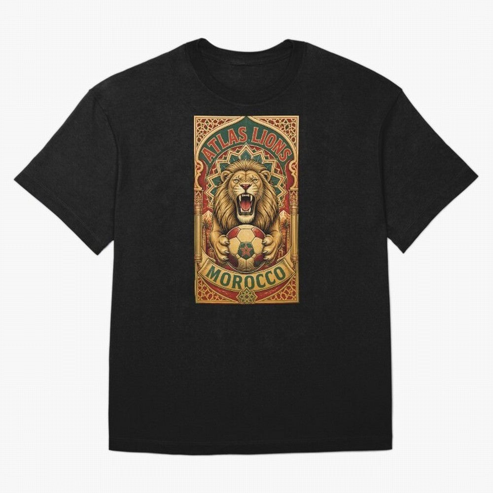 Morocco Soccer Lion - Atlas Lions Vintage African Football Fan T-Shirt Oversized T-Shirt Unlock Global Football Passion for FIFA World Cup 2026 USA Canada Mexico, Featuring Neymar, England, France and Netherlands, Fan Favorite Moments, National