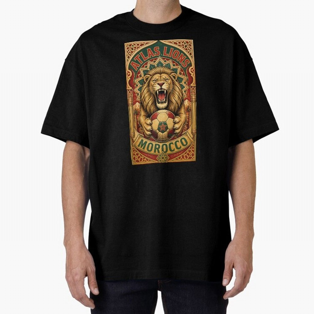 Morocco Soccer Lion - Atlas Lions Vintage African Football Fan T-Shirt Oversized T-Shirt Unlock Global Football Passion for FIFA World Cup 2026 USA Canada Mexico, Featuring Neymar, England, France and Netherlands, Fan Favorite Moments, National