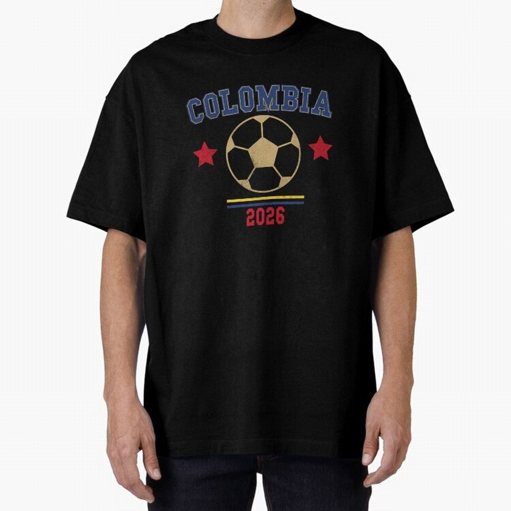 Colombia ¡ª Vintage Soccer Tee Oversized T-Shirt Carry the Dream of FIFA World Cup 2026 USA Canada Mexico for Fans of Cristiano Ronaldo, Haaland and CR7 and Argentina and Brazil, Bringing Retro Football Energy, Iconic Rivalries, Trophy Chase Drama