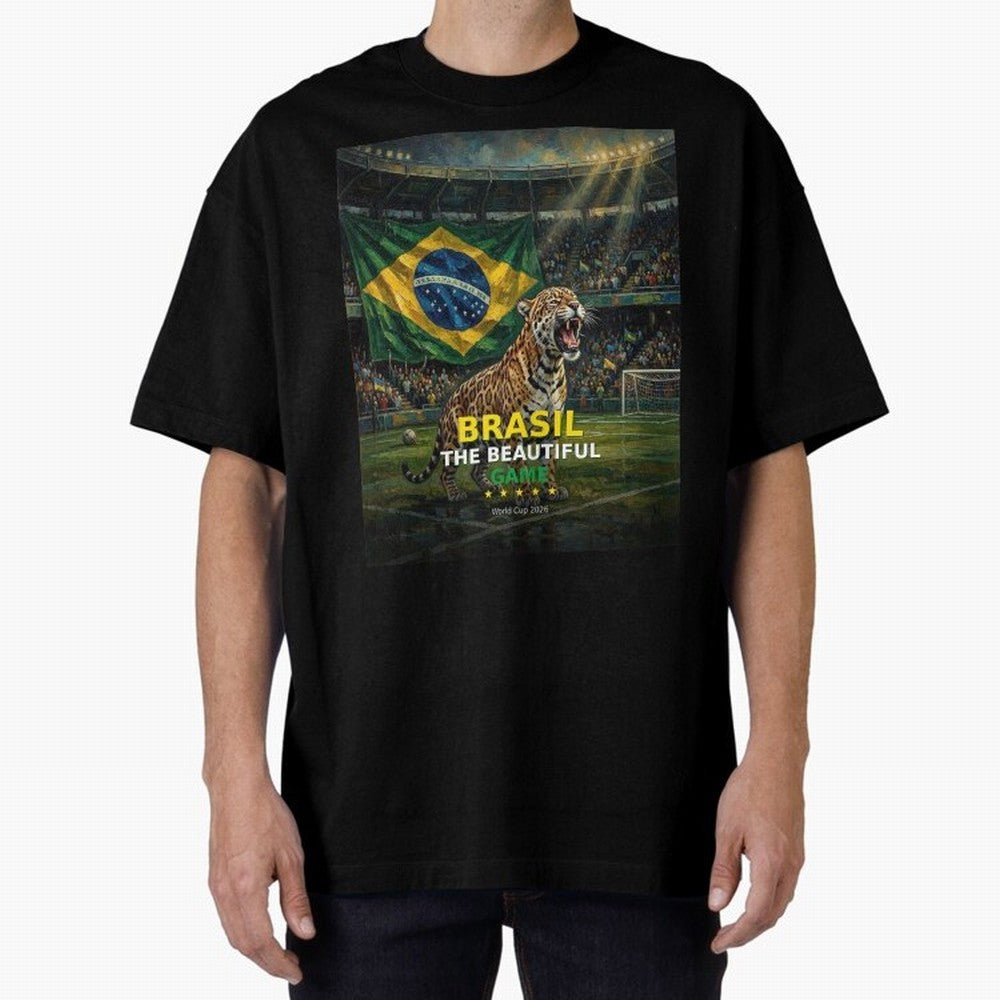 Brasil The Beautiful Game - World Cup 2026 Soccer Fan Tee Oversized T-Shirt Mark FIFA World Cup 2026 USA Canada Mexico with Mbappe, Brazil Energy, Sports Nostalgia, International Competition, Famous Players and Unforgettable Victories; Great for
