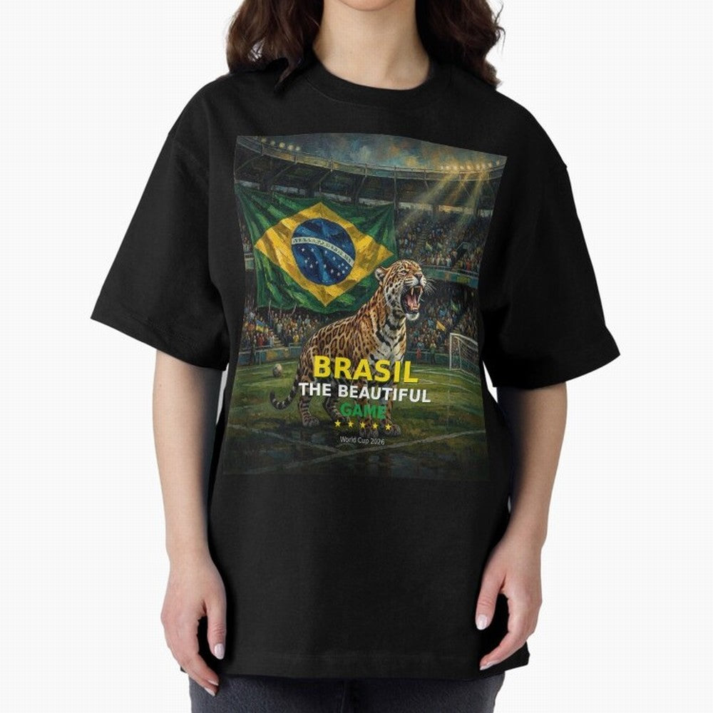 Brasil The Beautiful Game - World Cup 2026 Soccer Fan Tee Oversized T-Shirt Mark FIFA World Cup 2026 USA Canada Mexico with Mbappe, Brazil Energy, Sports Nostalgia, International Competition, Famous Players and Unforgettable Victories; Great for