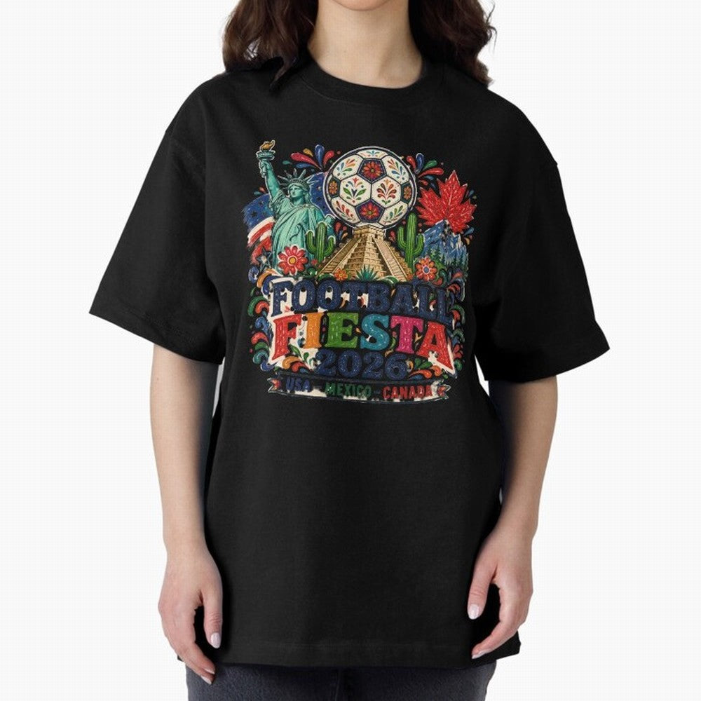 Football Fiesta 2026 Soccer Celebration Art Oversized T-Shirt Celebrate Rivalries and Pride in FIFA World Cup 2026 for Fans of Neymar and Portugal, Spain and Germany, Bringing Retro Football Energy, Iconic Rivalries, Trophy Chase Drama and Stadium