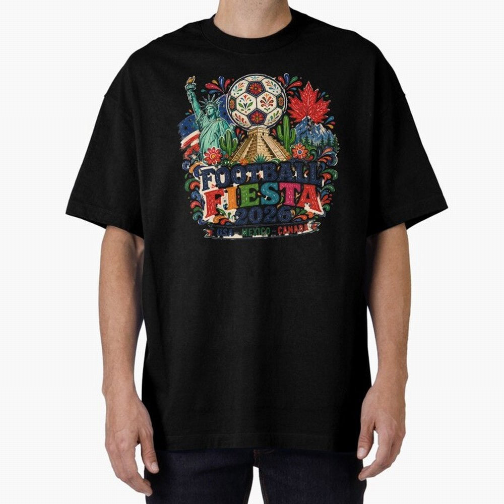 Football Fiesta 2026 Soccer Celebration Art Oversized T-Shirt Celebrate Rivalries and Pride in FIFA World Cup 2026 for Fans of Neymar and Portugal, Spain and Germany, Bringing Retro Football Energy, Iconic Rivalries, Trophy Chase Drama and Stadium
