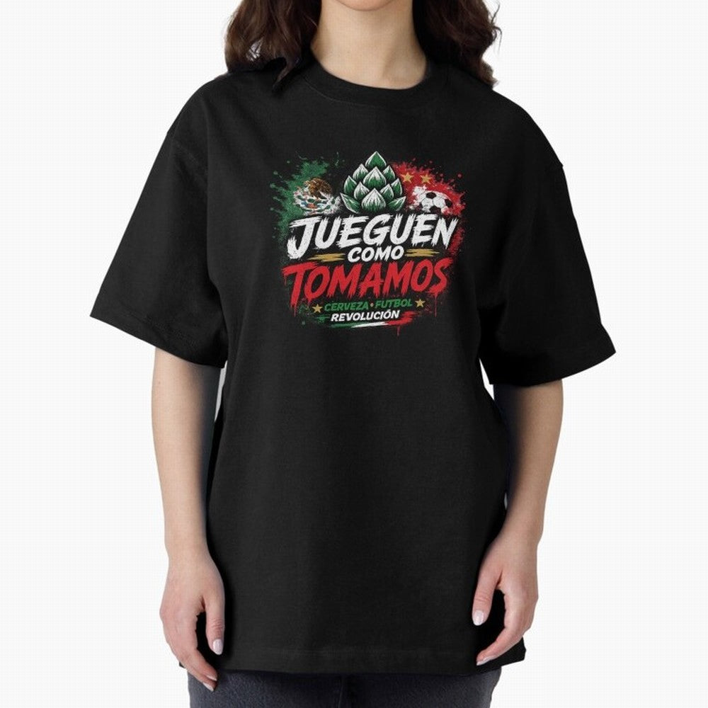 Jueguen Como Tomamos Futbol Cervecero Oversized T-Shirt Bring FIFA World Cup 2026 Highlighting Messi, CR7 and Mbappe, Argentina Energy, Stadium Chants, National Pride, Trophy Dreams and Unforgettable Football Memories; Made for Die Hard Supporters,