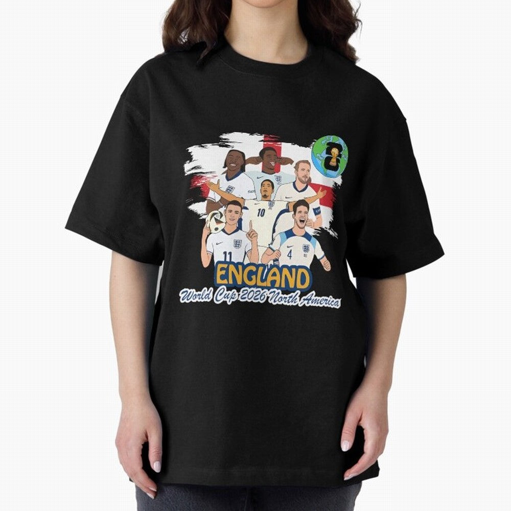 England Soccer Stars World Cup 2026 North America Oversized T-Shirt Carry the Dream of Match Day Hype around FIFA World Cup 2026 USA Canada Mexico, CR7 and Messi, Argentina, France and Brazil, Retro Football Energy, Iconic Rivalries, Trophy Chase