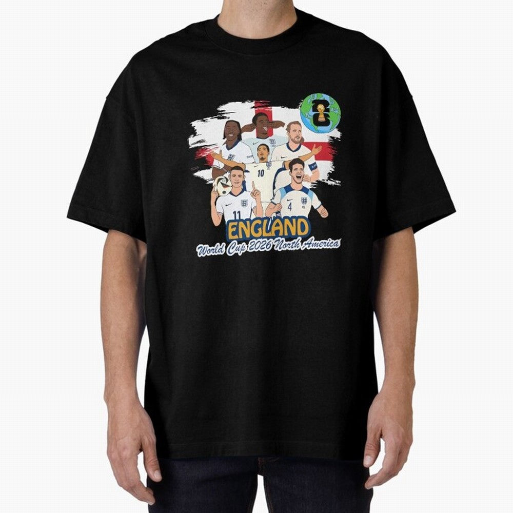 England Soccer Stars World Cup 2026 North America Oversized T-Shirt Carry the Dream of Match Day Hype around FIFA World Cup 2026 USA Canada Mexico, CR7 and Messi, Argentina, France and Brazil, Retro Football Energy, Iconic Rivalries, Trophy Chase