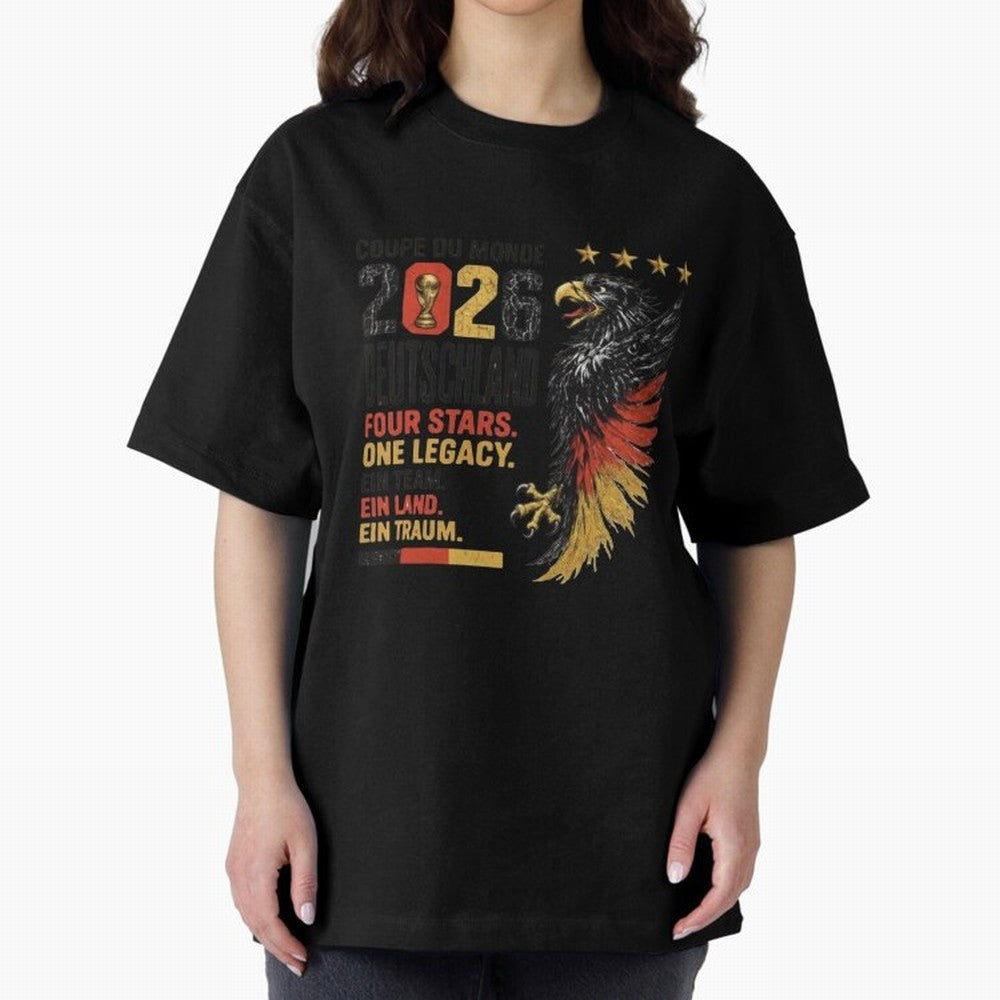 Germany Soccer World Cup 2026 Eagle Vintage Design Oversized T-Shirt Carry FIFA World Cup 2026 USA Canada Mexico Centered on Neymar, Haaland and Cristiano Ronaldo, England, France and Netherlands Energy, Football Festival Excitement, Trophy