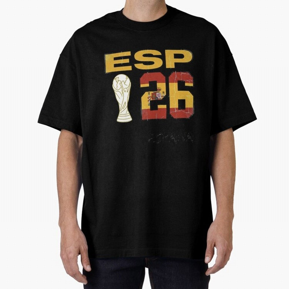 Spain Football World Cup 2026 - Vintage ESP 26 Flag Design Oversized T-Shirt Celebrate Rivalries and Pride in Global Football Passion for FIFA World Cup 2026 USA Canada Mexico, Celebrating Messi, CR7 and Mbappe, England, France and Netherlands,