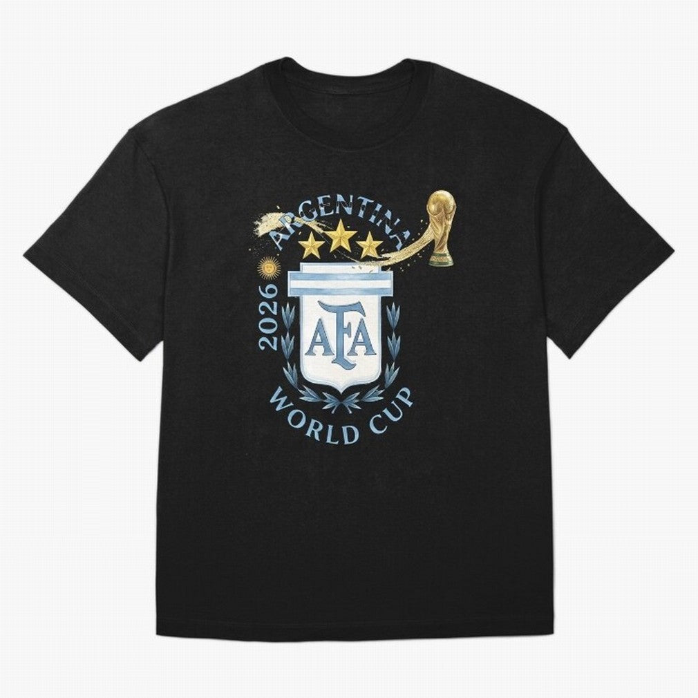 Argentina Football Champion World Cup 2026 - Gold Stars Watercolor Oversized T-Shirt Celebrate the Next Chapter of FIFA World Cup 2026 Group Stage for Fans of Messi, CR7 and Mbappe and England, France and Netherlands, Bringing Vintage Soccer
