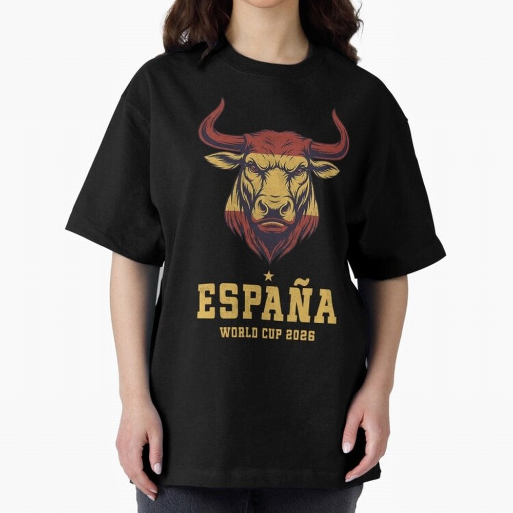 Spain Football World Cup 2026 - Vintage Spanish Bull Espa?a Oversized T-Shirt Honor the Football Icons of the FIFA World Cup 2026 USA Canada Mexico Journey through Neymar Highlights, Germany Pride, Sports Nostalgia, International Competition,