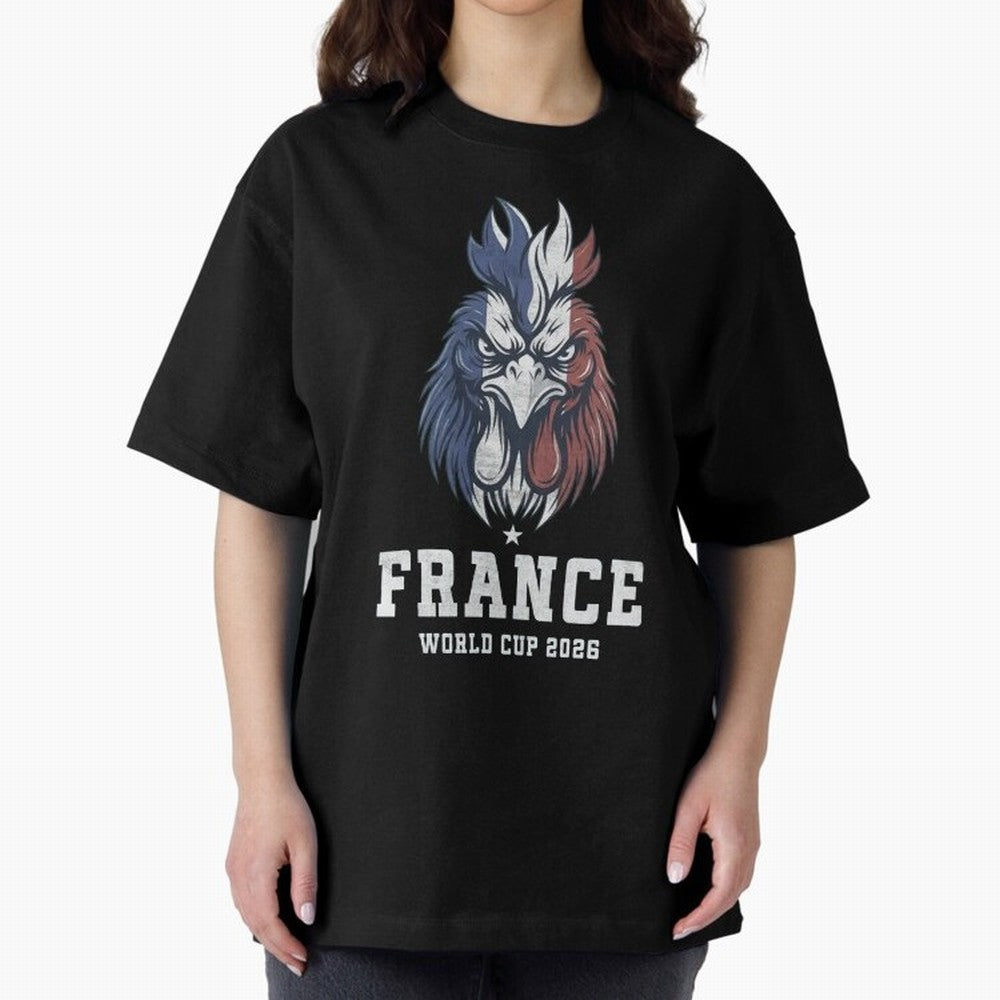 France Football World Cup 2026 Rooster Mascot Art Oversized T-Shirt Elevate Match Day Hype around FIFA World Cup 2026 USA Canada Mexico, CR7 and Messi, England, Fan Favorite Moments, National Team Passion, Big Match Drama and Soccer History; Built