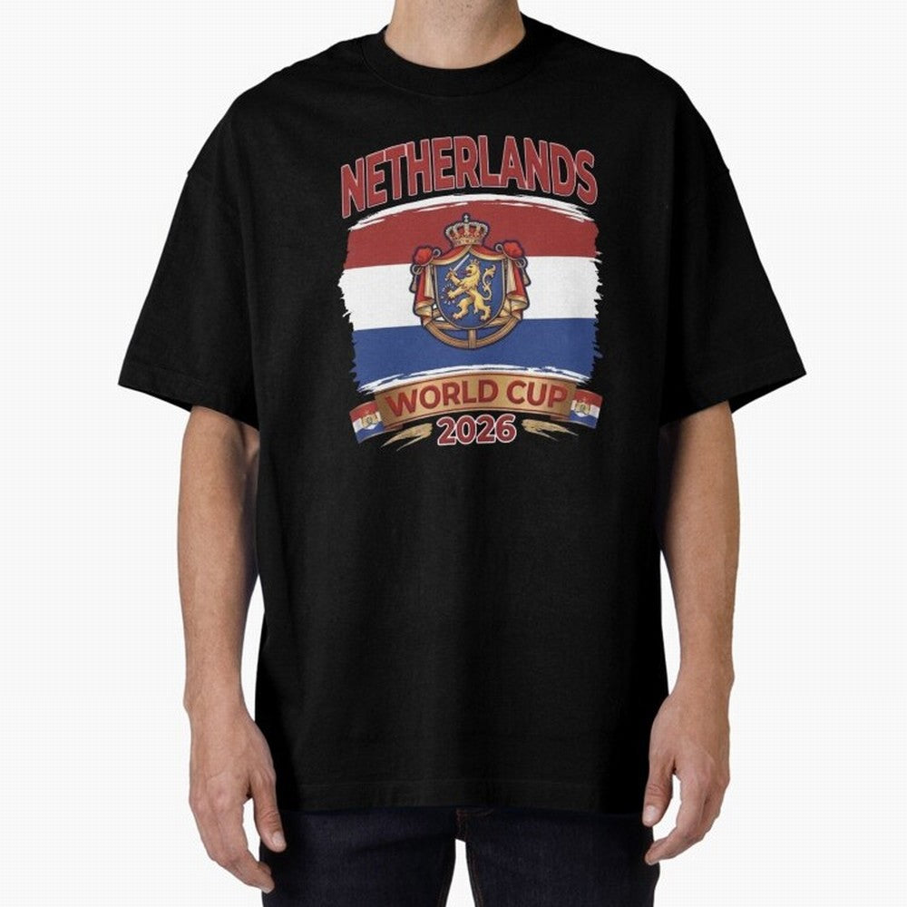 Netherlands World Cup 2026 Coat of Arms Football Design Oversized T-Shirt Cheer through Every Moment of FIFA World Cup 2026 USA Canada Mexico Spirit, Inspired by France, Neymar, Haaland and Cristiano Ronaldo, Worldwide Fan Energy, Dramatic Goals,