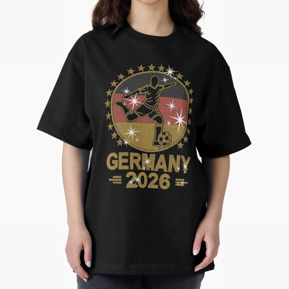 Germany Soccer World Cup 2026 Glitter Style Fan Art Oversized T-Shirt Mark FIFA World Cup 2026 Group Stage Spirit, Connected to Brazil, Portugal and Argentina, Mbappe and Neymar, Classic Soccer Heritage, Championship Pressure, Fan Loyalty and