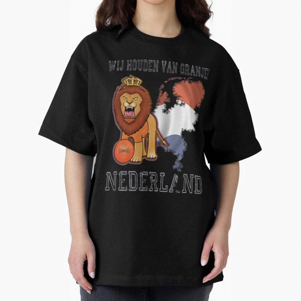 Dutch Pride Lion - Netherlands Football Fans Oranje Oversized T-Shirt Bring FIFA World Cup 2026 Group Stage for Fans of Messi and Argentina, France and Brazil, Bringing Championship Spirit, Famous Goals, Roaring Crowds and International Football
