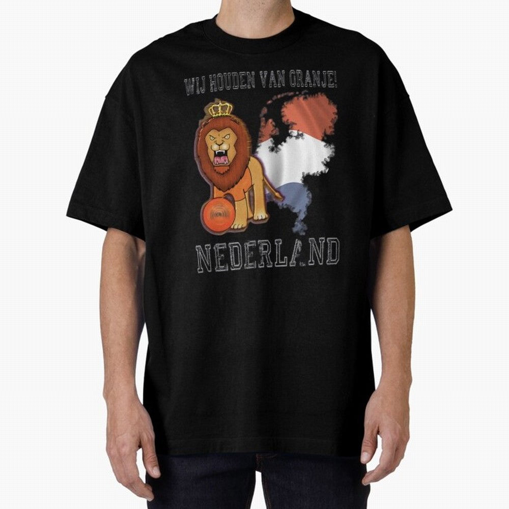 Dutch Pride Lion - Netherlands Football Fans Oranje Oversized T-Shirt Bring FIFA World Cup 2026 Group Stage for Fans of Messi and Argentina, France and Brazil, Bringing Championship Spirit, Famous Goals, Roaring Crowds and International Football