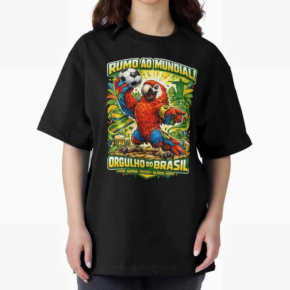 Brazil World Cup 2026 Macaw Fan Art Oversized T-Shirt Bring Bold Fan Energy to the FIFA World Cup 2026 Journey through Haaland Highlights, Spain and Netherlands Pride, Fan Favorite Moments, National Team Passion, Big Match Drama and Soccer History;