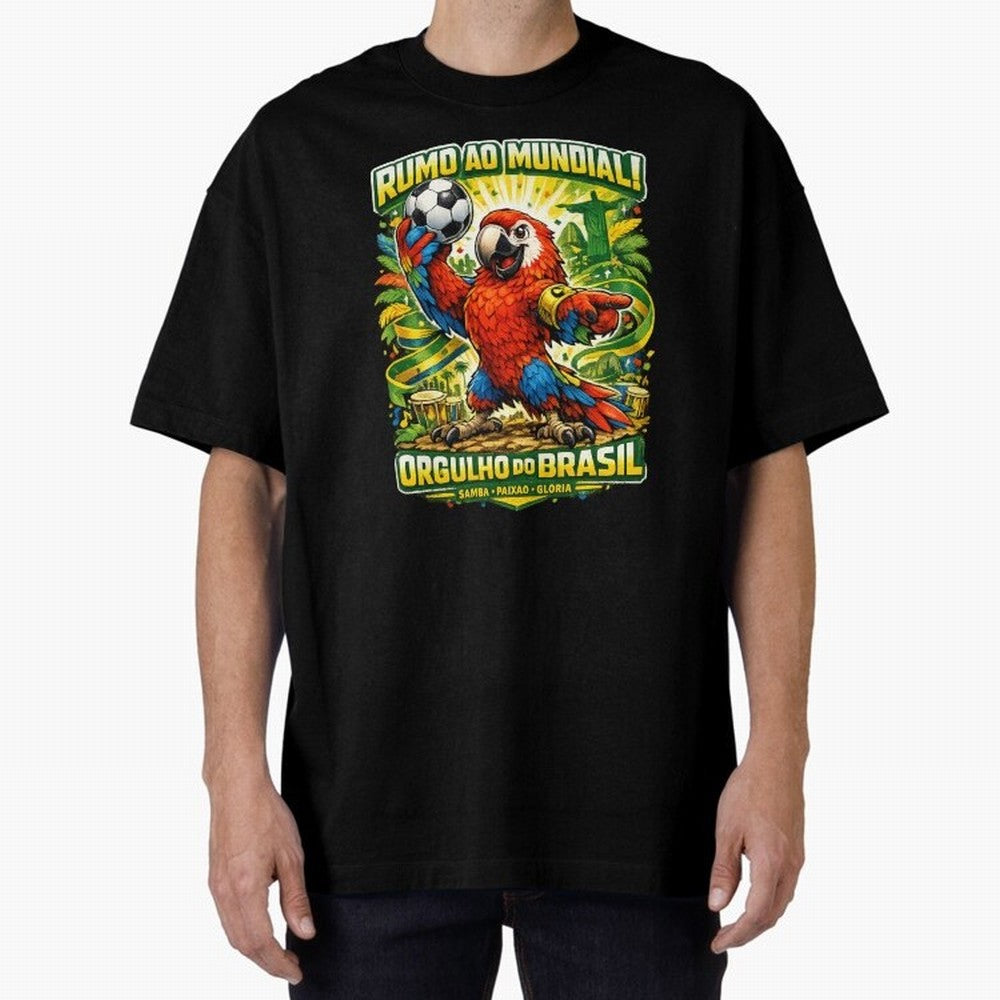 Brazil World Cup 2026 Macaw Fan Art Oversized T-Shirt Bring Bold Fan Energy to the FIFA World Cup 2026 Journey through Haaland Highlights, Spain and Netherlands Pride, Fan Favorite Moments, National Team Passion, Big Match Drama and Soccer History;