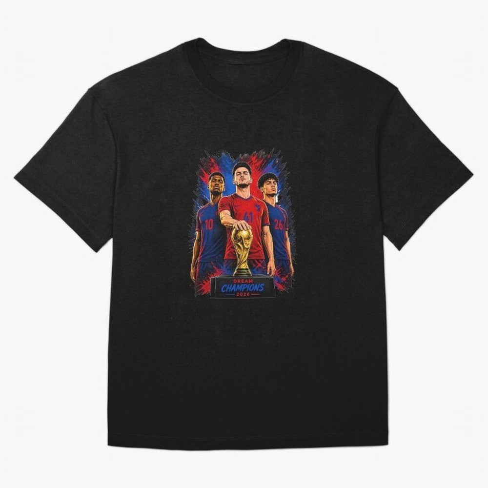 Dream Champions 2026 Football Streetwear Design | Trophy Graphic Tee Oversized T-Shirt Honor Match Day Hype around FIFA World Cup 2026 Group Stage, Haaland and Mbappe, England and Germany, Global Supporter Spirit, Legendary Goals, National Colors