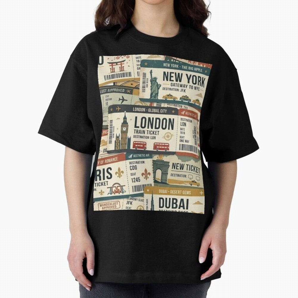World Travel Ticket Aesthetic Collage Global City Vibes Oversized T-Shirt Bring World Football Passion into the FIFA World Cup 2026 Group Stage Journey through Mbappe Highlights, Portugal, Spain and Germany Pride, Game Day Rituals, Football