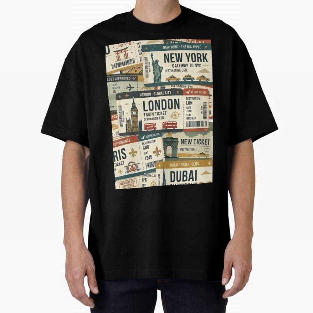 World Travel Ticket Aesthetic Collage Global City Vibes Oversized T-Shirt Bring World Football Passion into the FIFA World Cup 2026 Group Stage Journey through Mbappe Highlights, Portugal, Spain and Germany Pride, Game Day Rituals, Football
