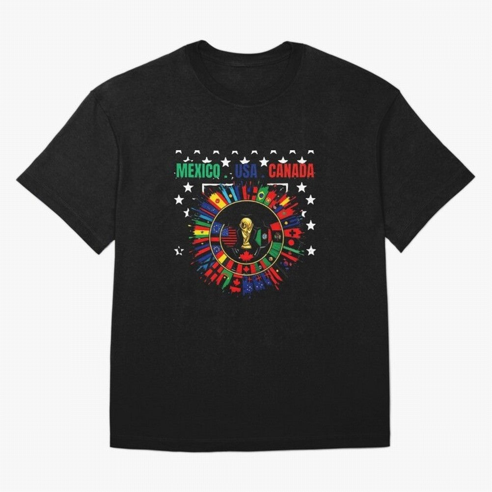Multinational Nations Flags Badge Oversized T-Shirt Show Fan Pride Across Match Day Hype around FIFA World Cup 2026 USA Canada Mexico, Messi and Cristiano Ronaldo, Spain and Netherlands, Sports Nostalgia, International Competition, Famous Players