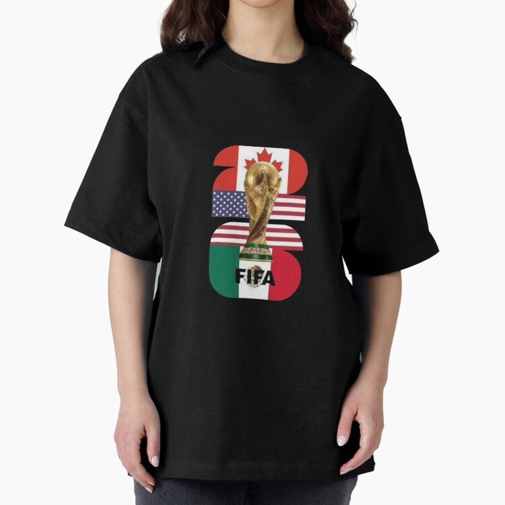 Three Nations Host Trophy Vertical Oversized T-Shirt Bring World Football Passion into FIFA World Cup 2026 Group Stage Featuring CR7 and Messi, Brazil Energy, Classic Soccer Heritage, Championship Pressure, Fan Loyalty and International Pride;