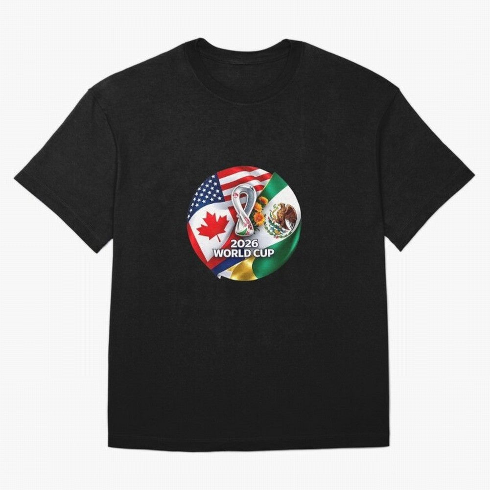 Host Trio Flags Circular Emblem Oversized T-Shirt Bring Stadium Energy to FIFA World Cup 2026 Group Stage Capturing Haaland, England Energy, Game Day Rituals, Football Legends, Country Pride and the Road to the Final; Ideal for Passionate Fans Who
