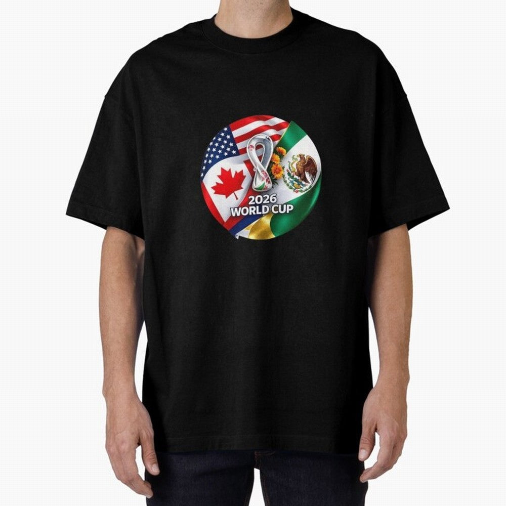 Host Trio Flags Circular Emblem Oversized T-Shirt Bring Stadium Energy to FIFA World Cup 2026 Group Stage Capturing Haaland, England Energy, Game Day Rituals, Football Legends, Country Pride and the Road to the Final; Ideal for Passionate Fans Who