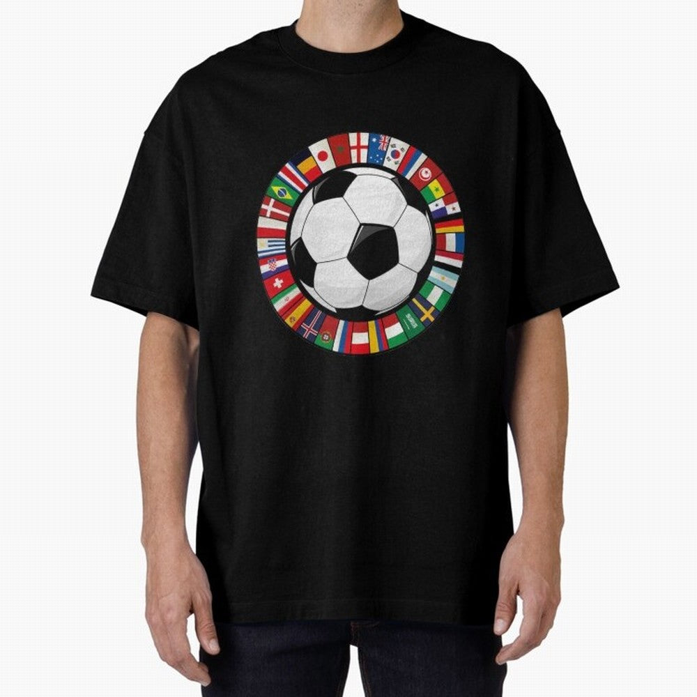 Global Nations Football Circle Art Oversized T-Shirt Mark FIFA World Cup 2026 Group Stage Driven by Neymar, Haaland and Cristiano Ronaldo, Portugal Energy, Champion Mindset, Group Stage Buzz, Knockout Tension and Passionate Fan Culture; Created for