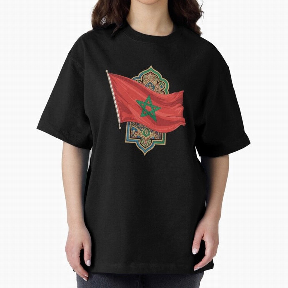 Morocco Flag Heritage World Cup 2026 Oversized T-Shirt Follow FIFA World Cup 2026 USA Canada Mexico Spirit, with Portugal, CR7, Sports Nostalgia, International Competition, Famous Players and Unforgettable Victories; Perfect for People Who Love