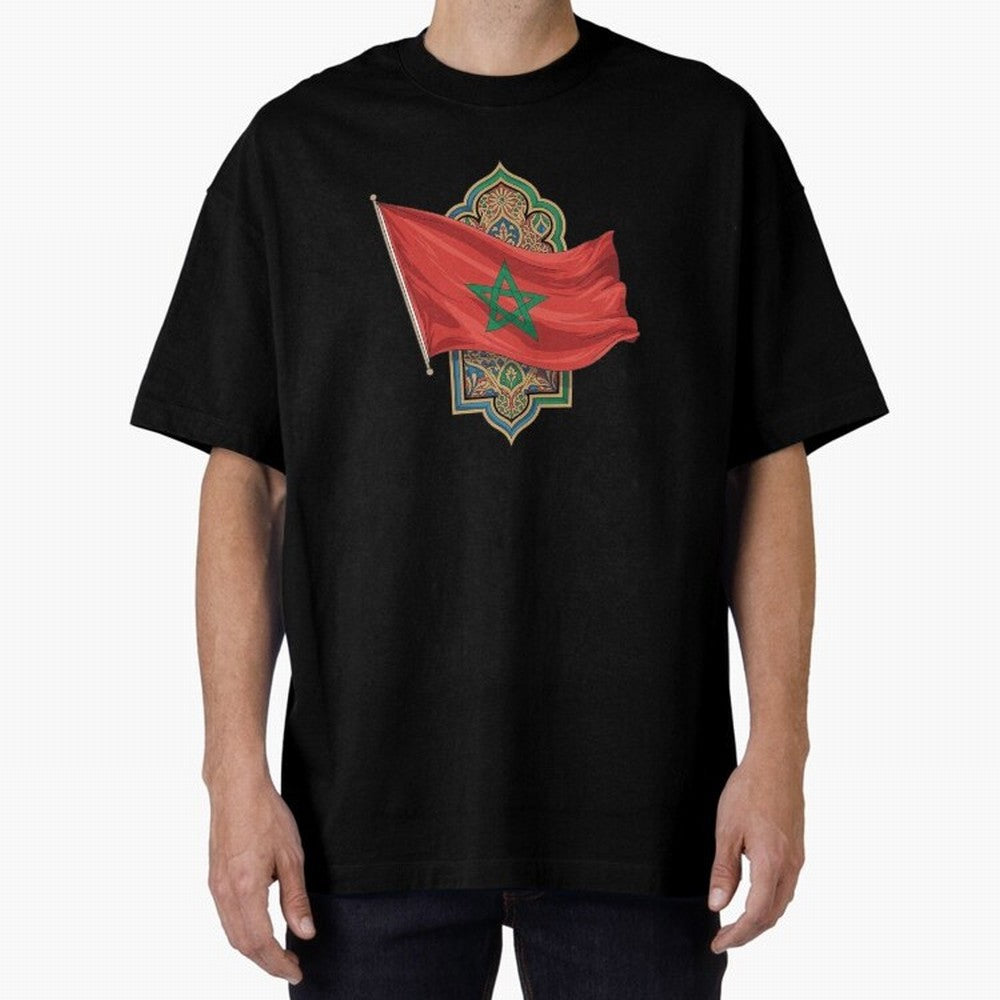 Morocco Flag Heritage World Cup 2026 Oversized T-Shirt Follow FIFA World Cup 2026 USA Canada Mexico Spirit, with Portugal, CR7, Sports Nostalgia, International Competition, Famous Players and Unforgettable Victories; Perfect for People Who Love