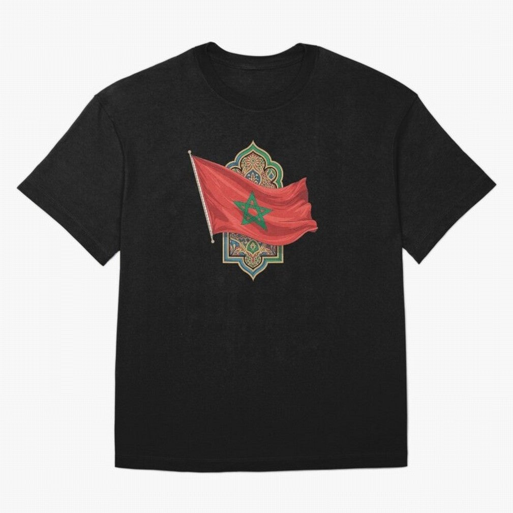 Morocco Flag Heritage World Cup 2026 Oversized T-Shirt Follow FIFA World Cup 2026 USA Canada Mexico Spirit, with Portugal, CR7, Sports Nostalgia, International Competition, Famous Players and Unforgettable Victories; Perfect for People Who Love