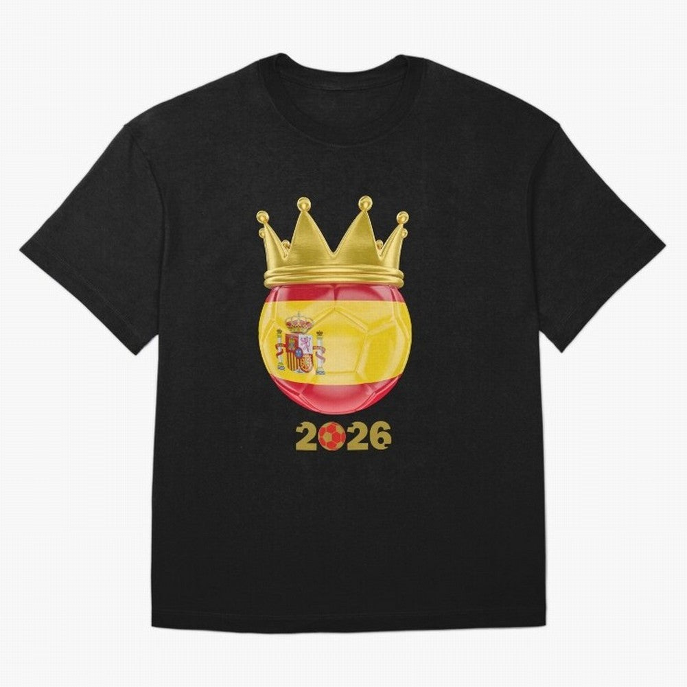 Spain Football Champion Crown 2026 Oversized T-Shirt Make Memories around FIFA World Cup 2026 USA Canada Mexico Centered on Haaland and Mbappe, England Energy, Football Festival Excitement, Trophy Ambitions, Country Rivalries and Star Player Buzz;