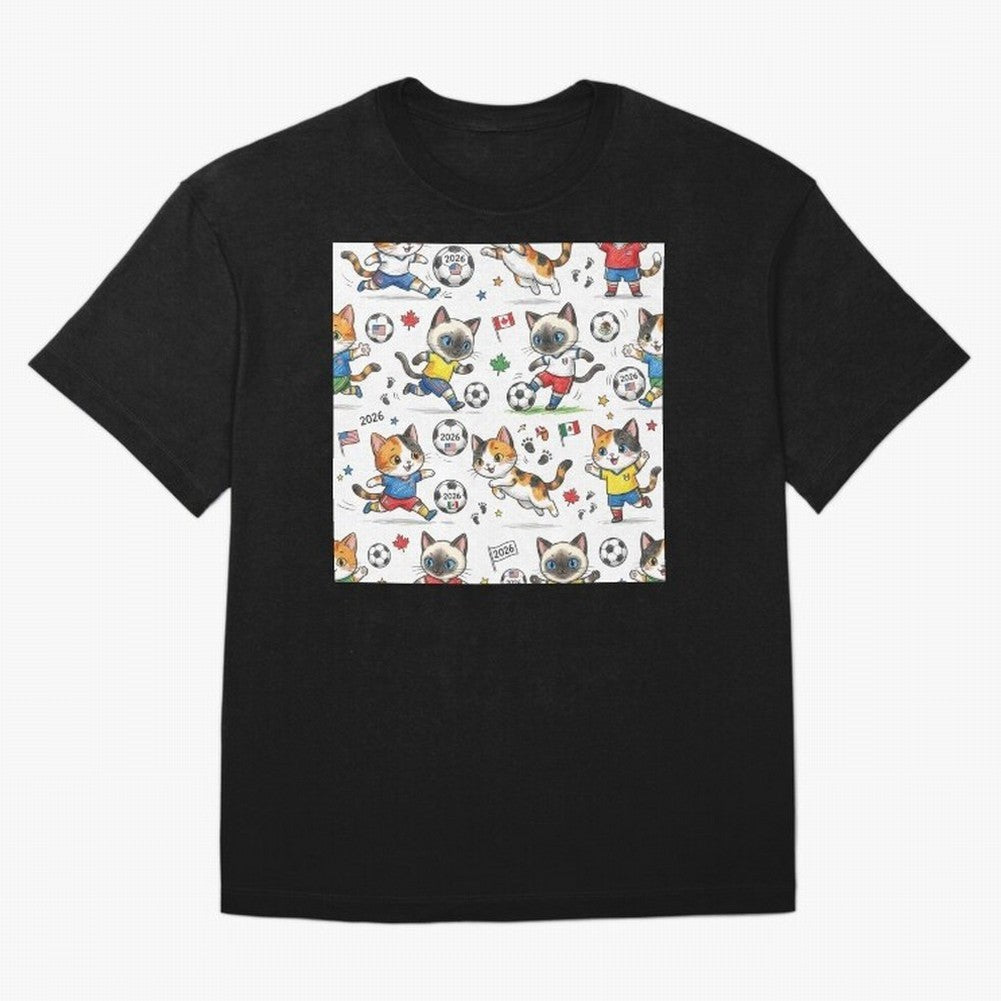 Chibi Soccer Cats 2026 - Cute Football Kittens Pattern Oversized T-Shirt Bring a Champion Mindset to FIFA World Cup 2026 USA Canada Mexico Highlighting Neymar, Haaland and Cristiano Ronaldo, Spain and Netherlands Energy, Fan Favorite Moments,
