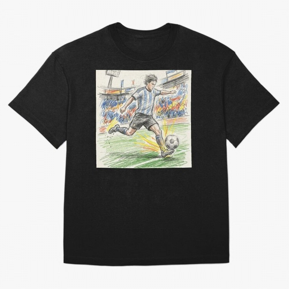 Dynamic Soccer Power Kick - Blue & White Jersey Style Oversized T-Shirt Treasure Global Football Passion for FIFA World Cup 2026 USA Canada Mexico, with CR7, Portugal, Spain and Germany, Supporter Pride, Iconic Celebrations, Legendary Names and