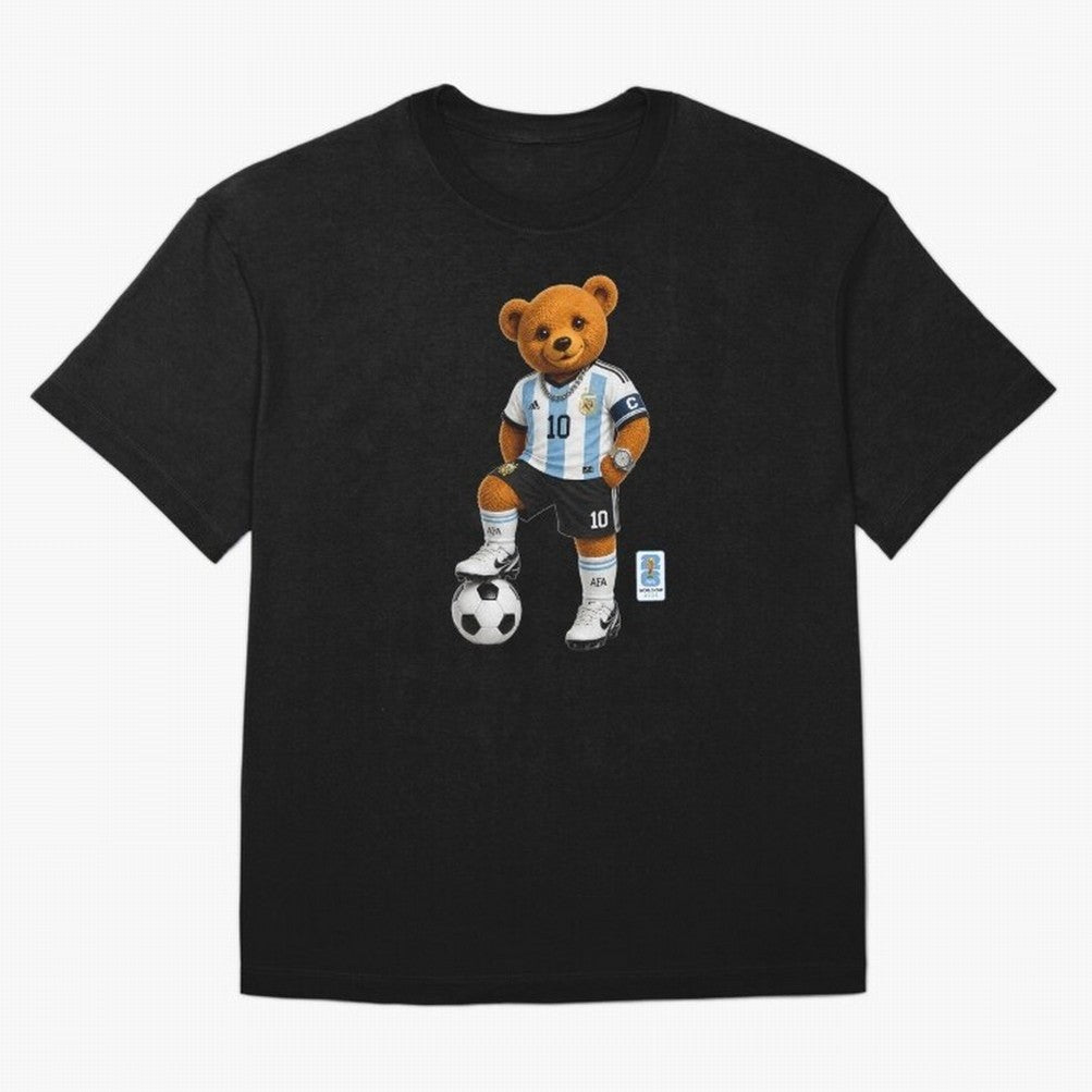 Argentina Soccer Bear World Cup Teddy Bear Oversized T-Shirt Honor Football Greatness during Global Football Passion for FIFA World Cup 2026 Group Stage, Capturing Haaland, Brazil, Sports Nostalgia, International Competition, Famous Players and