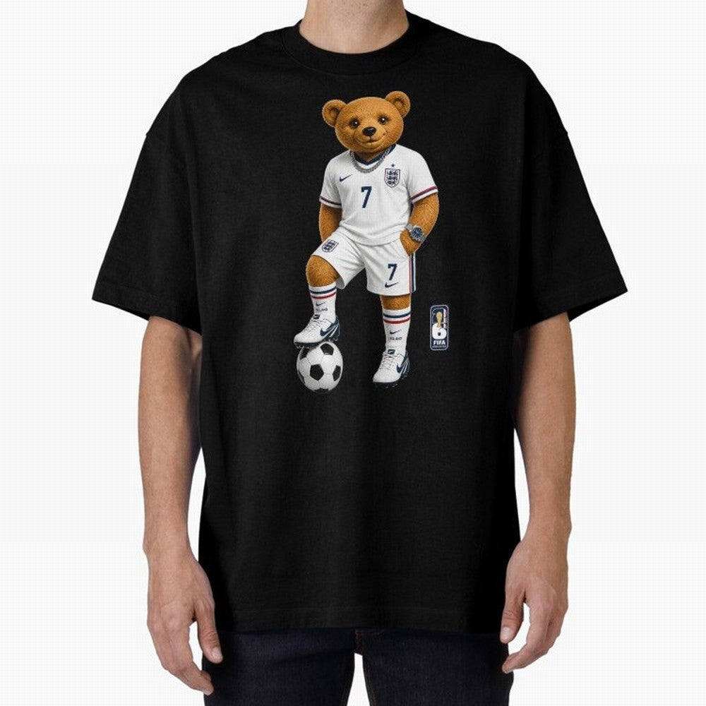 England Soccer Bear World Cup Teddy Bear Oversized T-Shirt Join Global Football Passion for FIFA World Cup 2026 USA Canada Mexico, Built around Messi, England, Football History, Final Match Energy, Crowd Noise and Once in a Lifetime Moments; Great