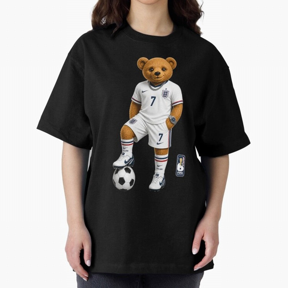 England Soccer Bear World Cup Teddy Bear Oversized T-Shirt Join Global Football Passion for FIFA World Cup 2026 USA Canada Mexico, Built around Messi, England, Football History, Final Match Energy, Crowd Noise and Once in a Lifetime Moments; Great