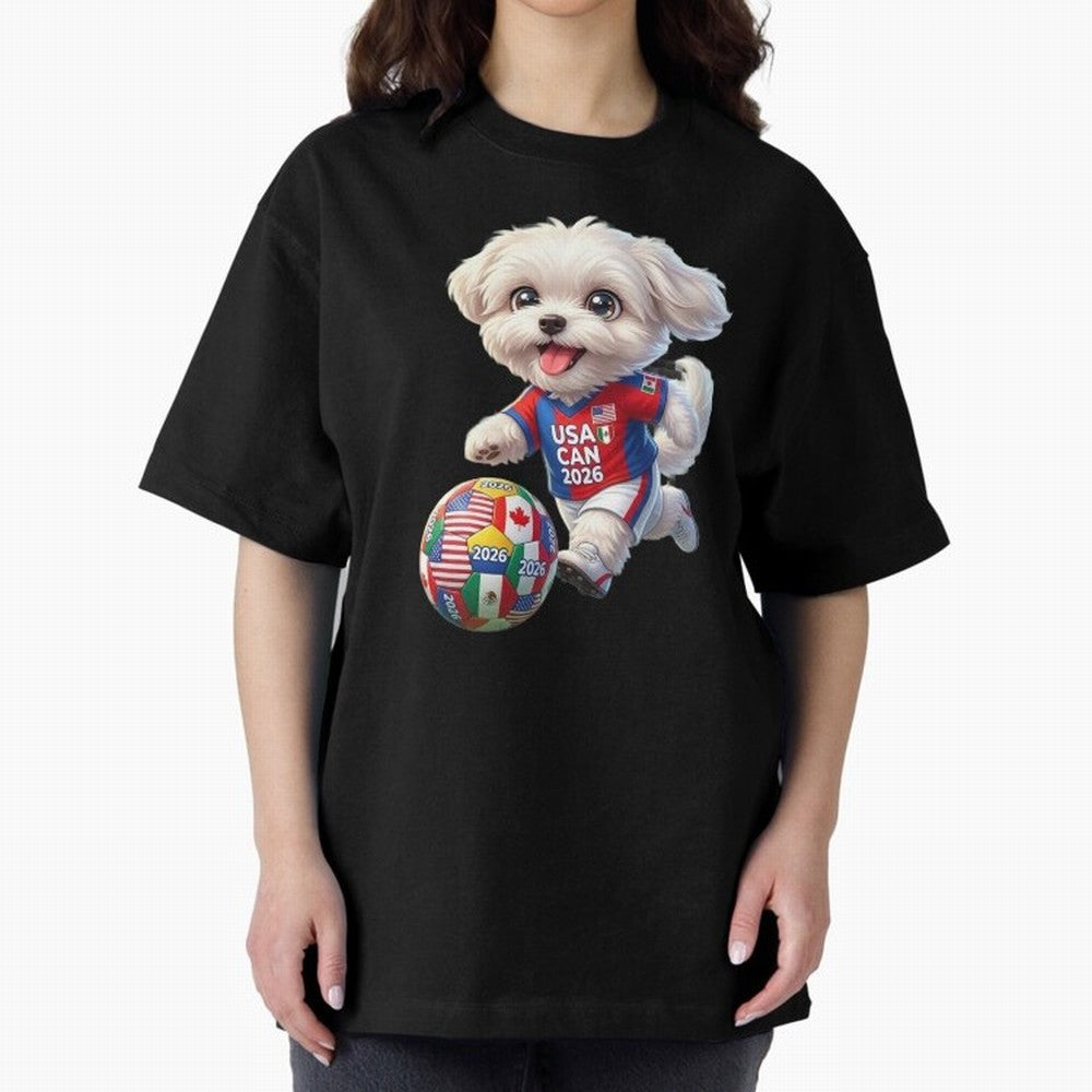 Cute Maltese Soccer Star - FIFA 2026 World Cup Edition Oversized T-Shirt Carry National Pride through Match Day Hype around FIFA World Cup 2026 USA Canada Mexico, Neymar, Netherlands, Sports Nostalgia, International Competition, Famous Players and
