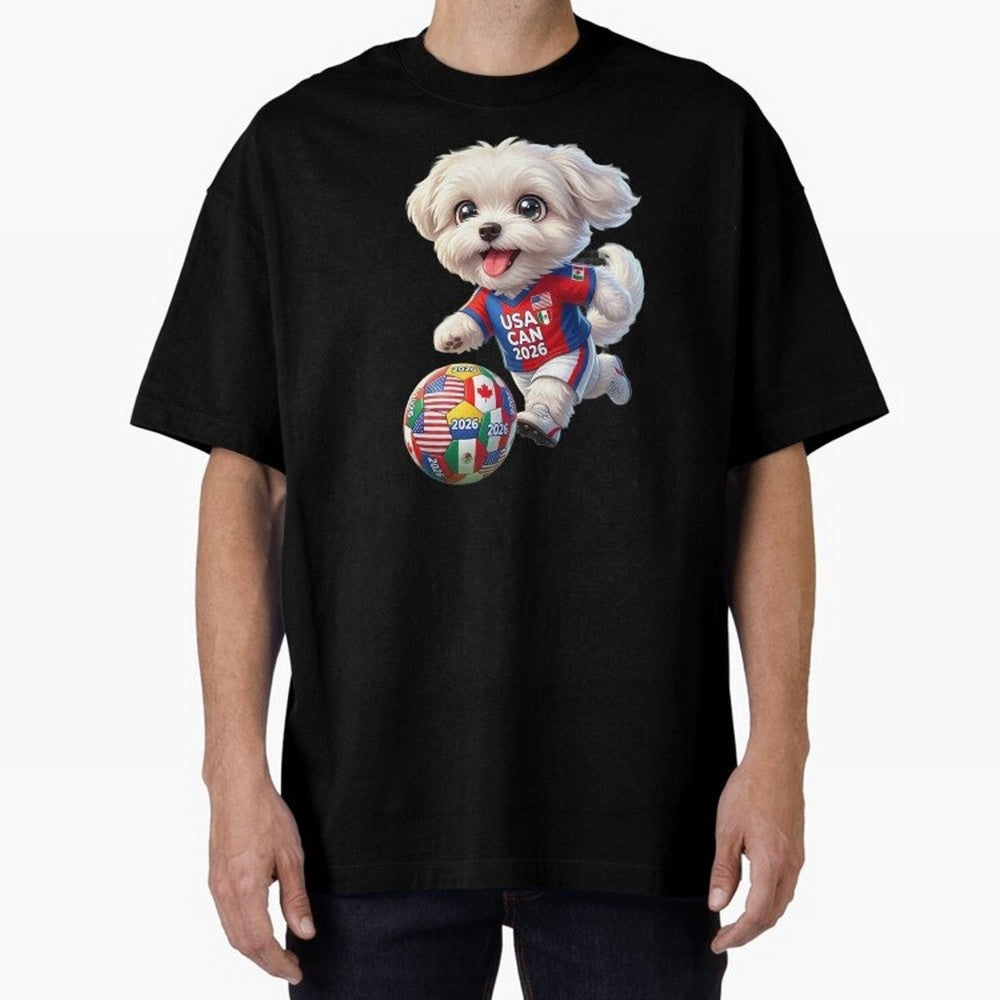 Cute Maltese Soccer Star - FIFA 2026 World Cup Edition Oversized T-Shirt Carry National Pride through Match Day Hype around FIFA World Cup 2026 USA Canada Mexico, Neymar, Netherlands, Sports Nostalgia, International Competition, Famous Players and